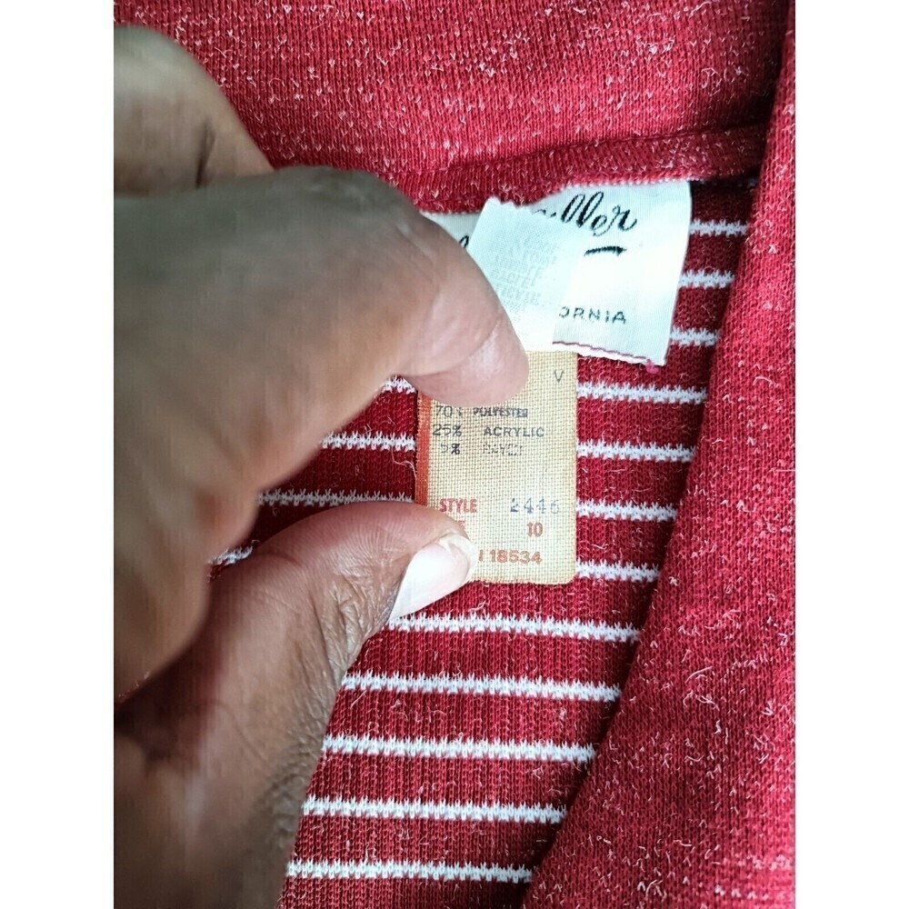 Julie Miller Dress Women's Size 10 Red White Striped Midi Length Pockets Vintage - Picture 8 of 10